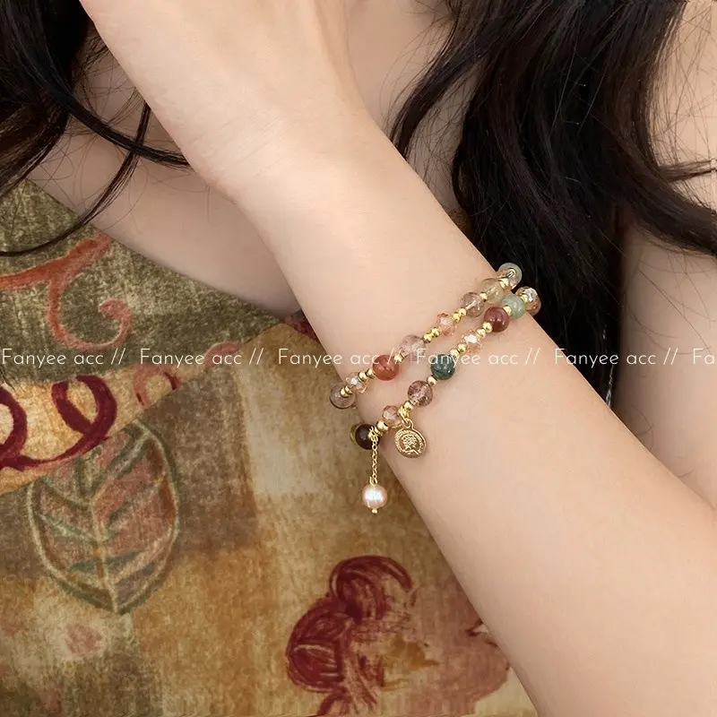 [Fanyee] Vintage Baroque Tokoh mutiara koin gelang lapisan ganda Q511