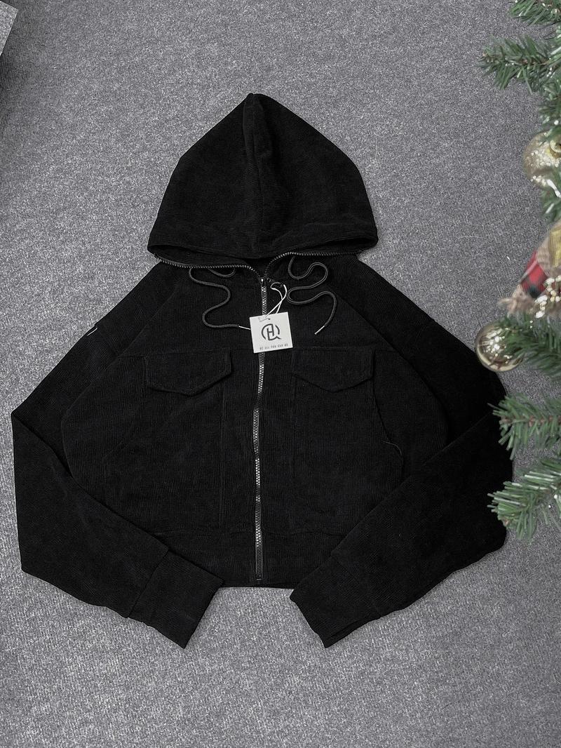 Product Introduction of Áo khoác nhung gân tăm form ngắn mới về, 6 túi, vải thoáng mát form xinh by Quỳnh Hí 21