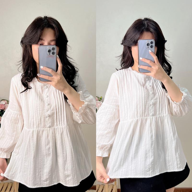 Áo babydoll cổ ren tay bèo tiểu thư ulzzang Top Nữ