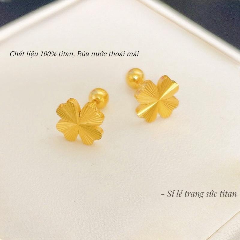 Bông tai cỏ 4 lá may mắn size 12mm làm bằng titan cao cấp không gỉ mạ vàng 24k phong cách hàn quốc nhẹ nhàng