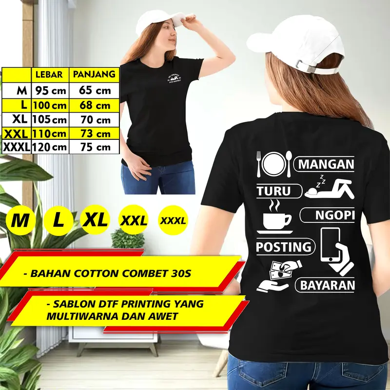 kaos kata-kata MANGAN TURU NGOPI POSTING BAYARAN Bahan cotton combet,Atasan Pria wanita Harian viral kekinian,T-shirt Distro Nyaman di pakai 7