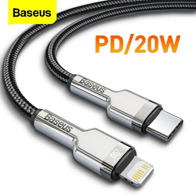 Dây sạc nhanh ip20w Baseus bọc inox Cáp type c to ip13 11promax 12... Phụ Kiện Sạc Điện Thoại Kem Usb