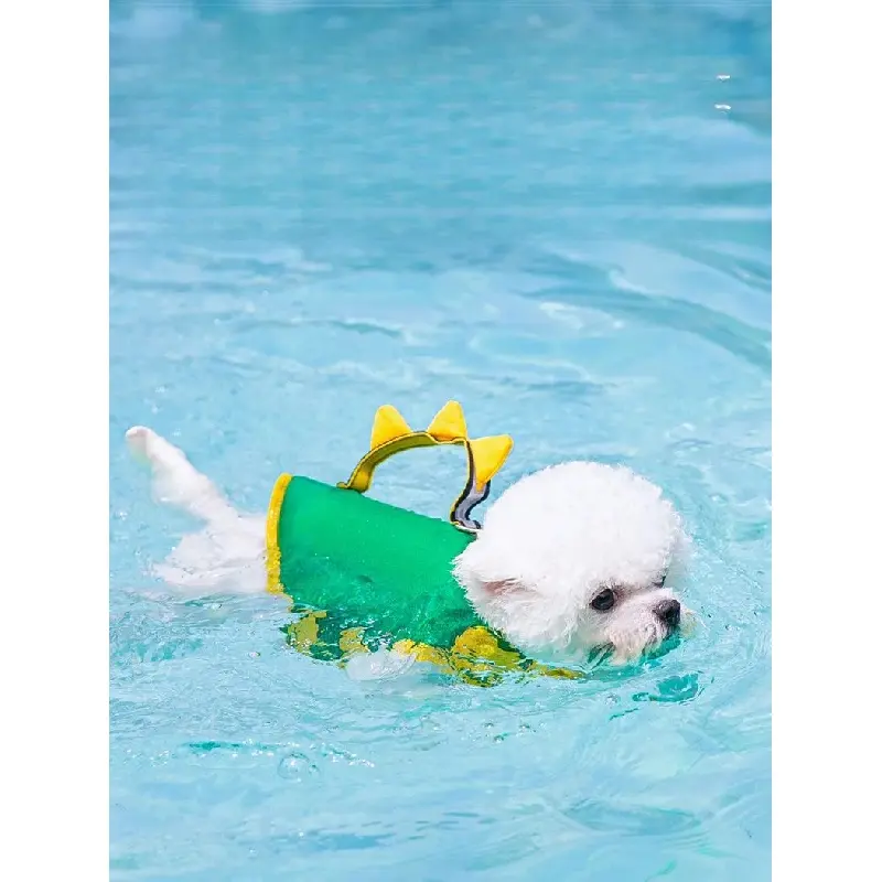Pet Summer Large Buoyancy Dog Life Jacket Large Dog Dog Special Green Dinosaur Swimsuit-with Traction Rope Hole