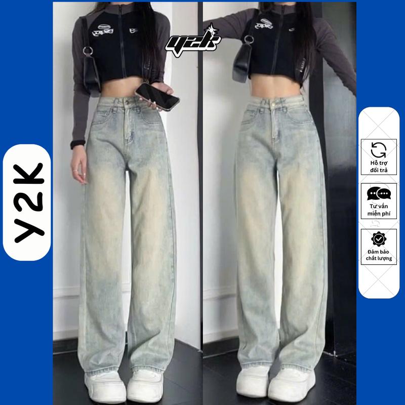 (SUÔNG NẤM LÙN) Quần JEAN Ống Suông Trơn WASH BỤI Cho Nữ Nấm Lùn 9 tấc 90cm Nhiều màu Lưng CẠP CAO - Pants Women Ong Kem quansuong namlun m5 size xs jeans