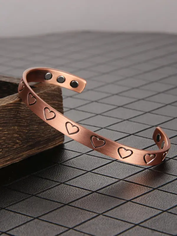 Women's Street Trend Heart Design Cuff Bangle Bracelet, Trendy Vintage Matching Bracelet, Chic Retro Jewelry As Gift for Girlfriend, Valentine's Day, Gift 2