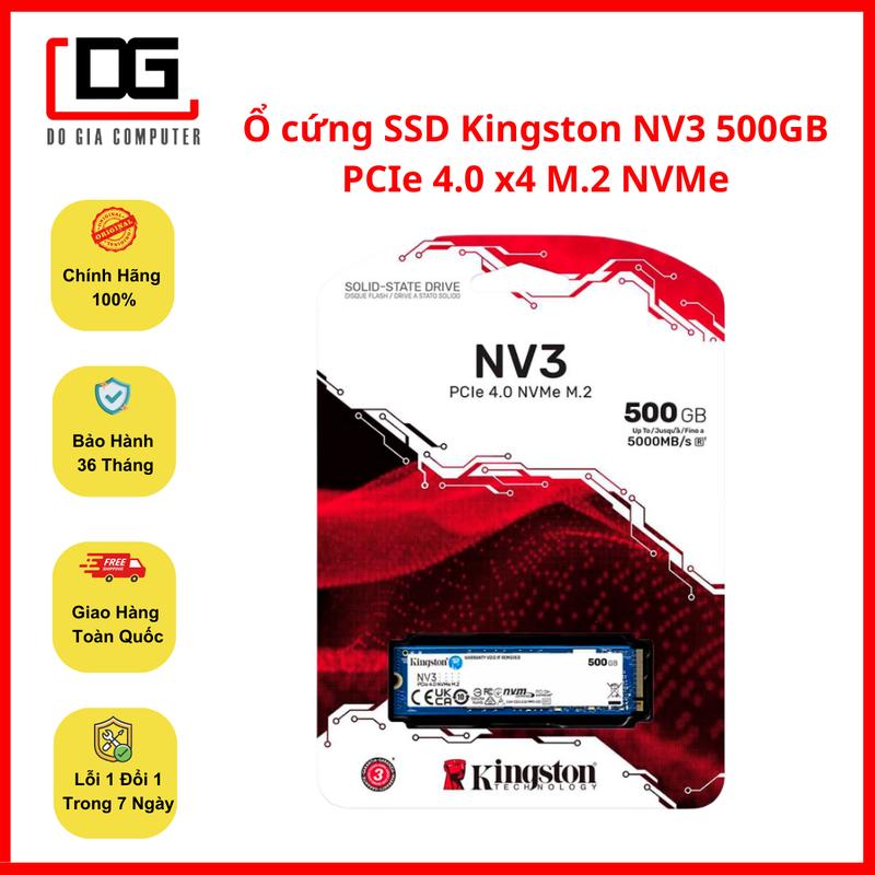 Ổ SSD Kingston NV3 500GB PCIe 4.0 x4 M.2 NVMe (Đọc 5000 - Ghi 3000) - Bảo Hành 36 Tháng