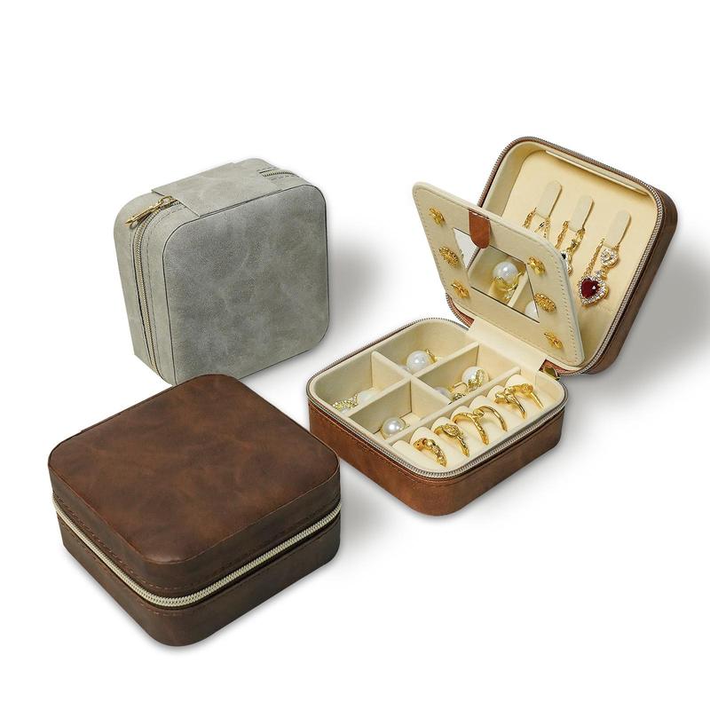 Product Introduction of Vintage Style Mini Jewelry Box, 1 Count Portable PU Leather Jewelry Organizing Box with Mirror, Jewelry Storage Box for Earrings, Necklaces, Rings 16