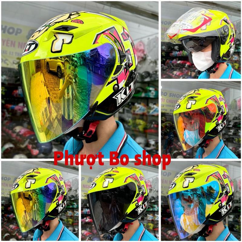 Mũ Bảo Hiểm KLT 3/4 Hải Tặc xanh Nón Bảo Hiểm KLT Hai Kính Tem Hải Tặc