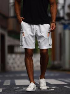 Men's Solid Color Cargo Shorts, Regular Fit Casual Pocket Zipper Design Shorts for Summer, Fashion Men's Bottoms for Daily Wear