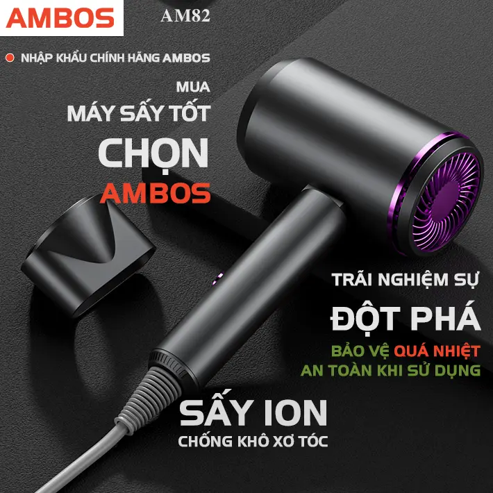 Máy sấy tóc Ambos 3 mức nhiệt nóng lạnh, ion âm và ánh sáng nano xanh giúp mượt tóc chống khô xơ, lực sấy mạnh, bảo hành đổi trả toàn quốc nếu lỗi 3