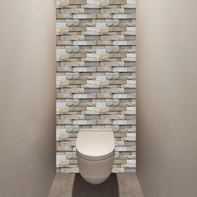 Stone Brick Pattern Stair Sticker, 6 Counts/13pcs/set Self Adhesive Stair Sticker, Decorative Sticker for Home Kitchen Bathroom 7