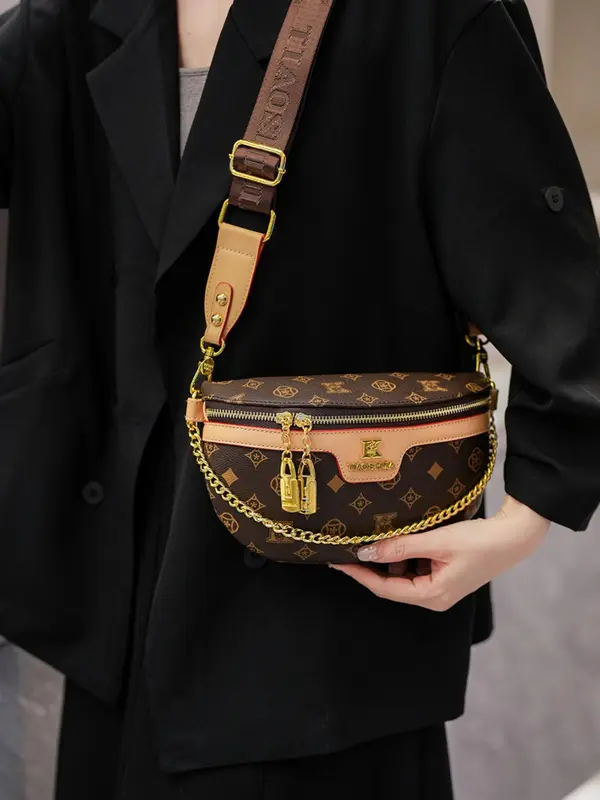 Women's Fashionable Geometric Pattern Crossbody Bag, Casual PU Leather Zipper Shoulder Bag for Daily Used, Trendy Versatile High-quality Daily Commuting Bag 4