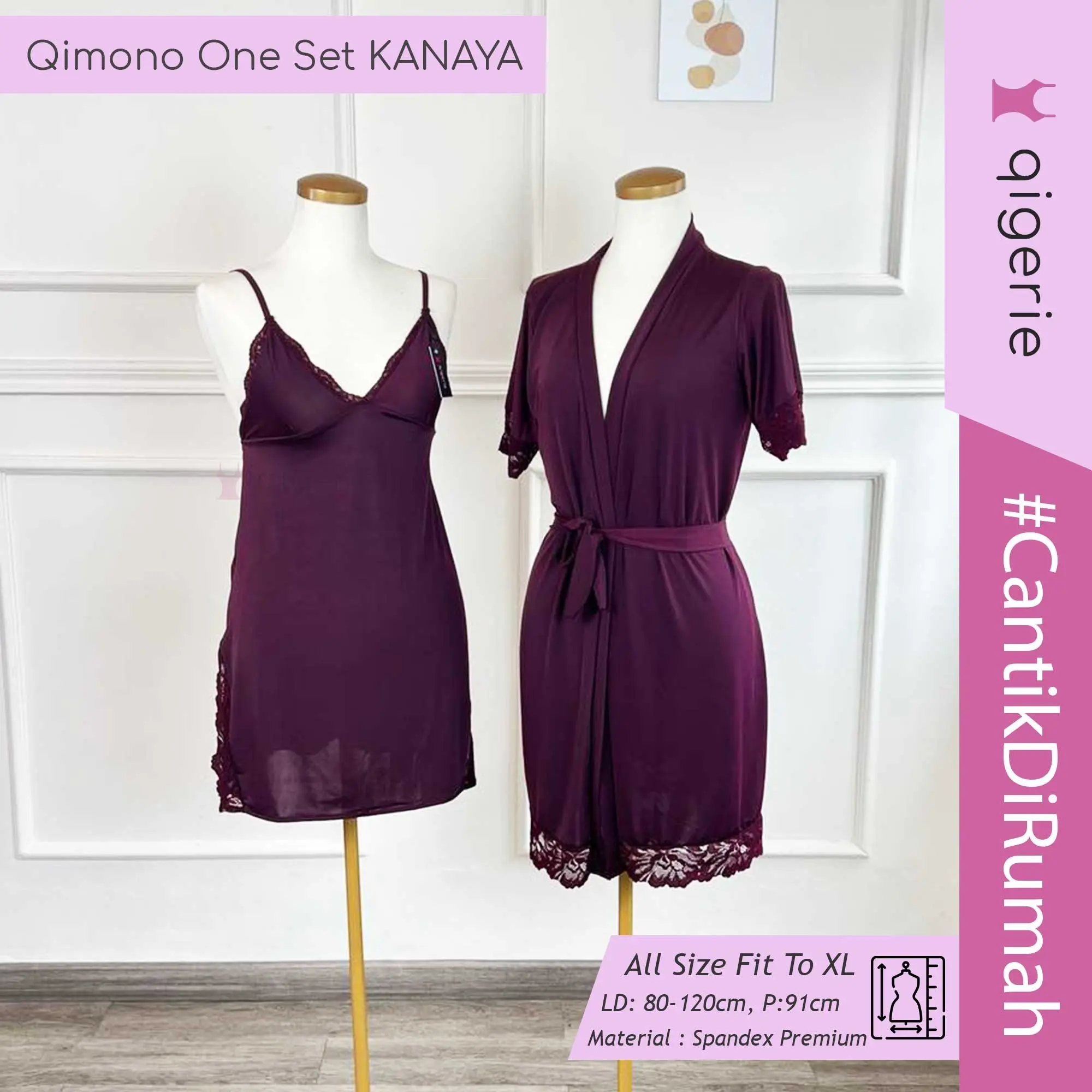 QIGERIE QINA | Baju Tidur Sexy Kimono |  One Set Kimono Lingerie | Daster Kekinian