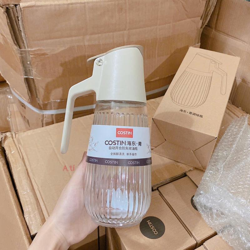 Bình đựnġ dầu ăn , gia vị nhà bếp bằng thủy tinh nắp mở tự động chắc chắn 8