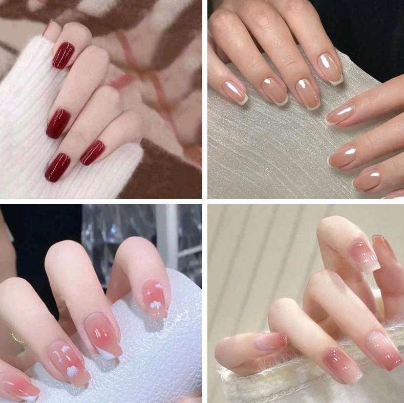 Combo 6 bộ Nail xinh ngắn trơn tặng phụ kiện keo dán, móng tay giả dành cho nữ