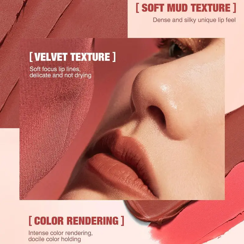 O.TWO.O Lip Mud Matte Lipstick Air Velvet Lip Glaze Long Lasting Lip Gloss 5