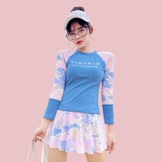 Đồ bơi nữ kín đáo dài tay, Bikini nữ giả váy có đệm ngực và quần lót trong vải mềm mại dáng Sport vải Thun 2