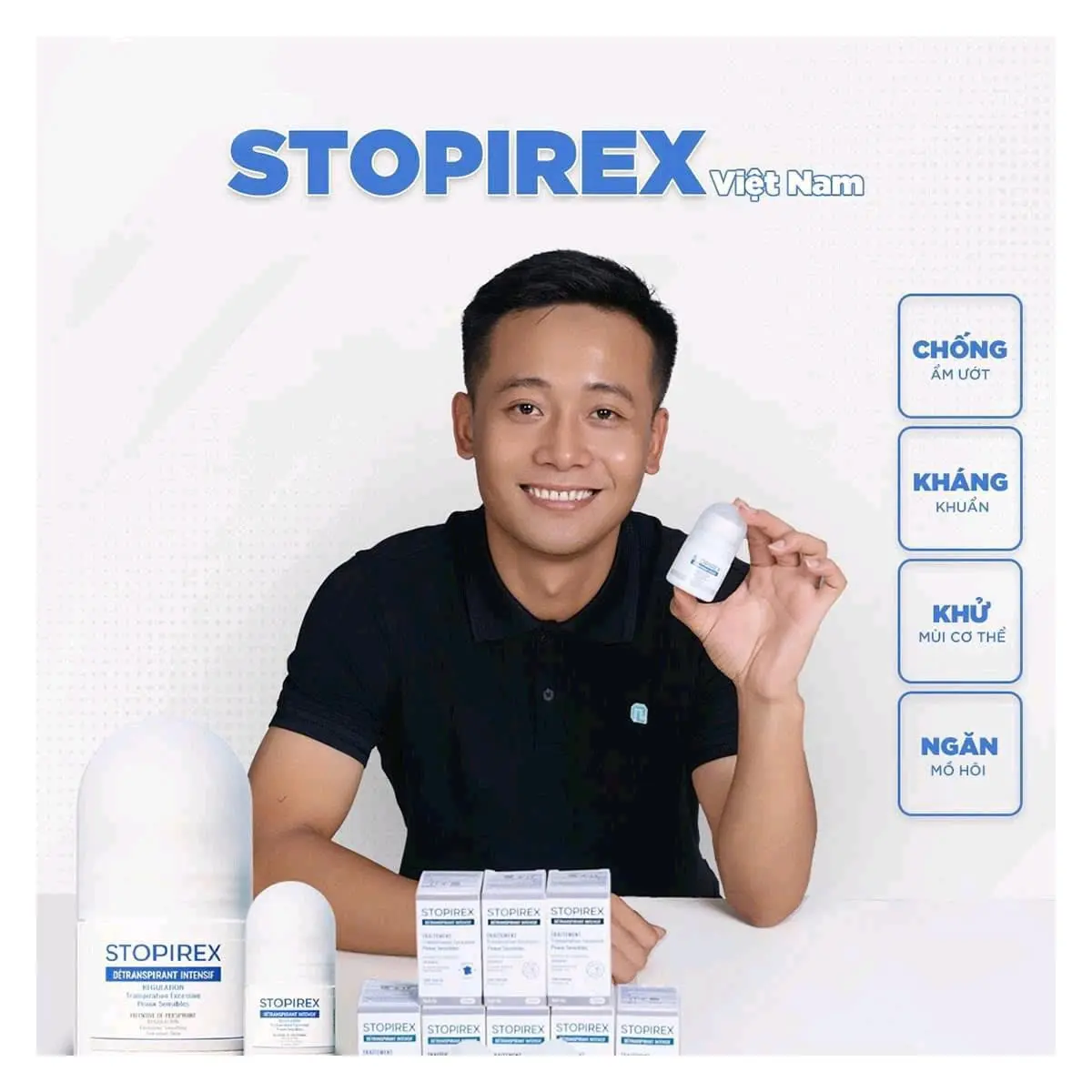 Lăn khử mùi kháng khuẩn, ngăn tiết mồ hôi Stopirex Détranspirant Intensif Peaux Sensibles.