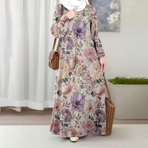 Pakaian Muslim Gaun Panjang Muslim Flower Pattern UntukWanita Sesuai untuk Eid Al-Fitr Selesa Elegan Dan Fesyen jubah Melayu moden terbaru 2026 Pakaian jubah