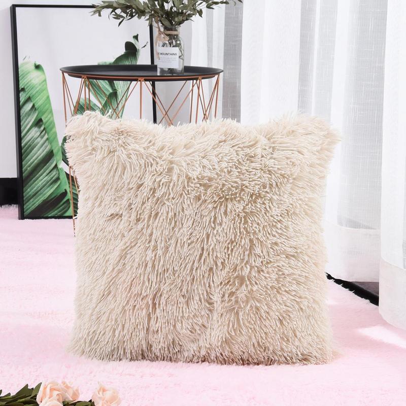 Soft Solid Fluffy Cushion Cover, 1 Count Square Soft Decorative Cushion Cover Without Filler For Home Sofa Chair 2