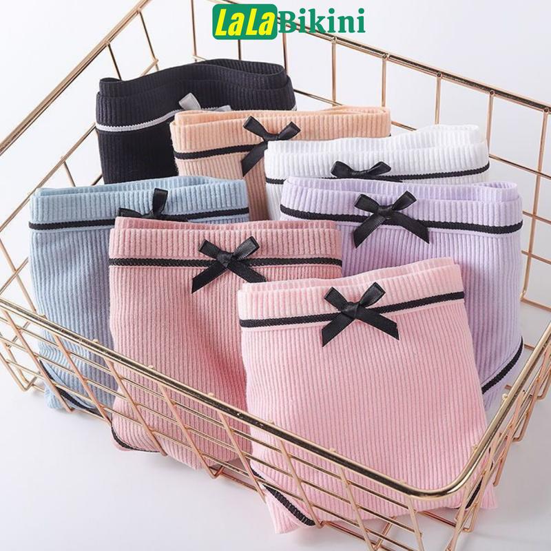 COMBO 5 Quần lót nữ cotton gân tăm phối viền đen đính nơ xinh chip kháng khuẩn thoáng mát Women 6