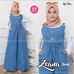 Overall Zeana - Jumpsuit Kulot Jeans Wanita Terbaru - Outer Muslim Kekinian - NR