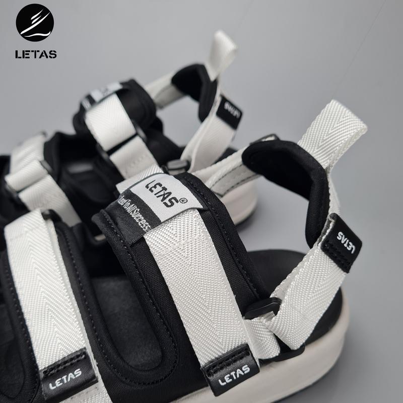 Giày Sandal nam nữ Unisex Letas, năng động, trẻ trung Trắng đen( D721) Cao Su Đế Bằng Nhung 6
