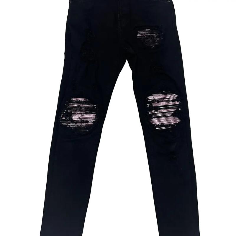 Quần vá kim tuyến hồng nhạt không bong tróc, phom ôm chân vải co dãn có hộp có túi zip có khuy inox sau túi cúc khắc chữ 2 mặt Menswear Nam Pants Jean jean dx vladak vá