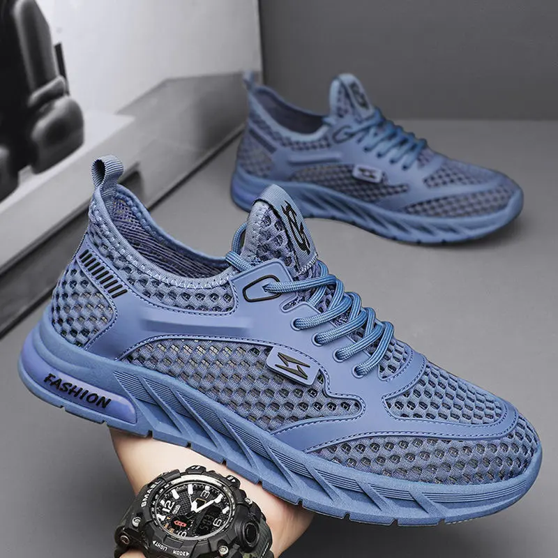 Hot men's shoes summer 2025 new hollow breathable casual versatile mesh shoes soft sole wear-resistant running mesh sports trendy shoes