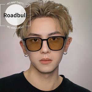 ROADBULL新しいしいブラックフレームブラウンレンズサングラス,女性用ハイセンスでスタイリッシュなUVカットサングラス,ファッショナブルなスクエアフレーム.
