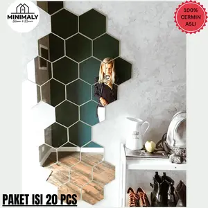 Kaca Cermin Hexagonal (PAKET HEMAT ISI 20 PCS) Ukuran 13x11 (CERMIN ASLI) Kaca Dinding Cermin Dinding Kaca Hexagonal Kaca Tempel Cermin Tempel Hexagonal Miror