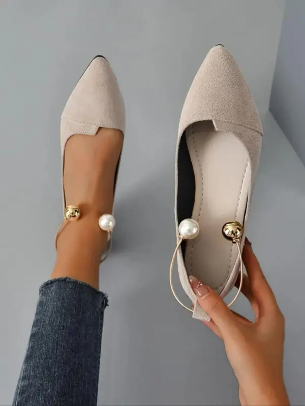Women's Fashionable Faux Pearl Decorated Pointed Toe Flats, Elegant Ankle Strap Flats for Party, Daily Clothing Decor, Trendy All-match Shoes for Women & Girls 3