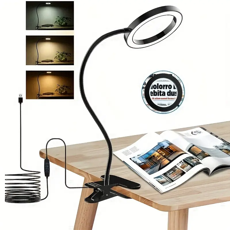 5X Magnifying Glass Light with Clip - 3 Color Modes, Dimmable & 10 Brightness Levels, Adjustable Swivel Arm for Close-Up Work, Reading, Crafts & Repairs