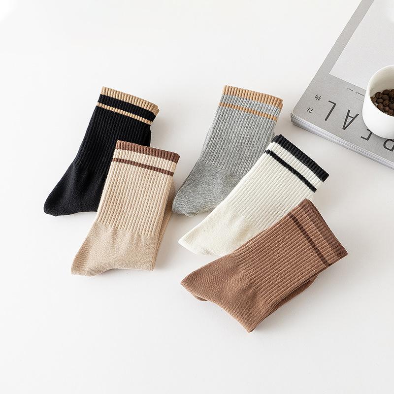 Product Introduction of 2Pair New Fashion Socks Solid Color Striped Socks Casual  Socks Casual Cotton Comfy Breathable Socks For Women Girls 23