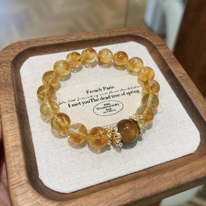 Qiaoen Natural Huangtajing Tigereye Personalized Minority Lucky Bracelet Female Large Particle round Beads Accessories Factory Wholesale