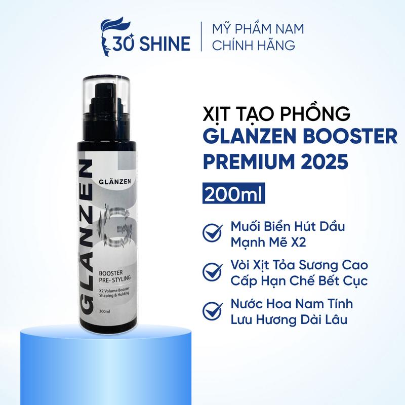 Xịt tạo phồng GLANZEN BOOSTER X2 cho nam giới tạo kiểu tóc dễ dàng Premium 2025 200ml - Tạo phồng chuyên dành cho tóc mỏng xẹp