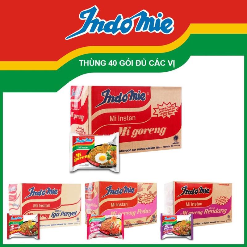 Thùng 40 Gói Mì Trộn Indomie Mix Đủ Vị: Đặc Biệt, Cay Nồng, Sườn Cay, Bò Cay