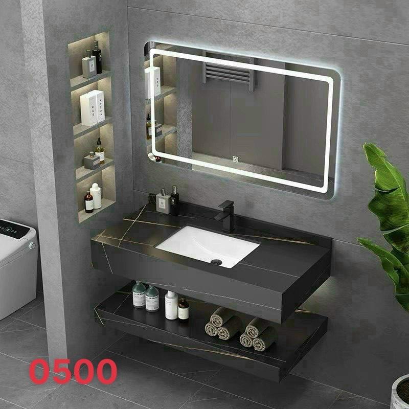 bộ lavabo bàn đá 2 tầng có kèm gương led , đá chống chày,KT DÀI 80CM RỘNG 50CM 4
