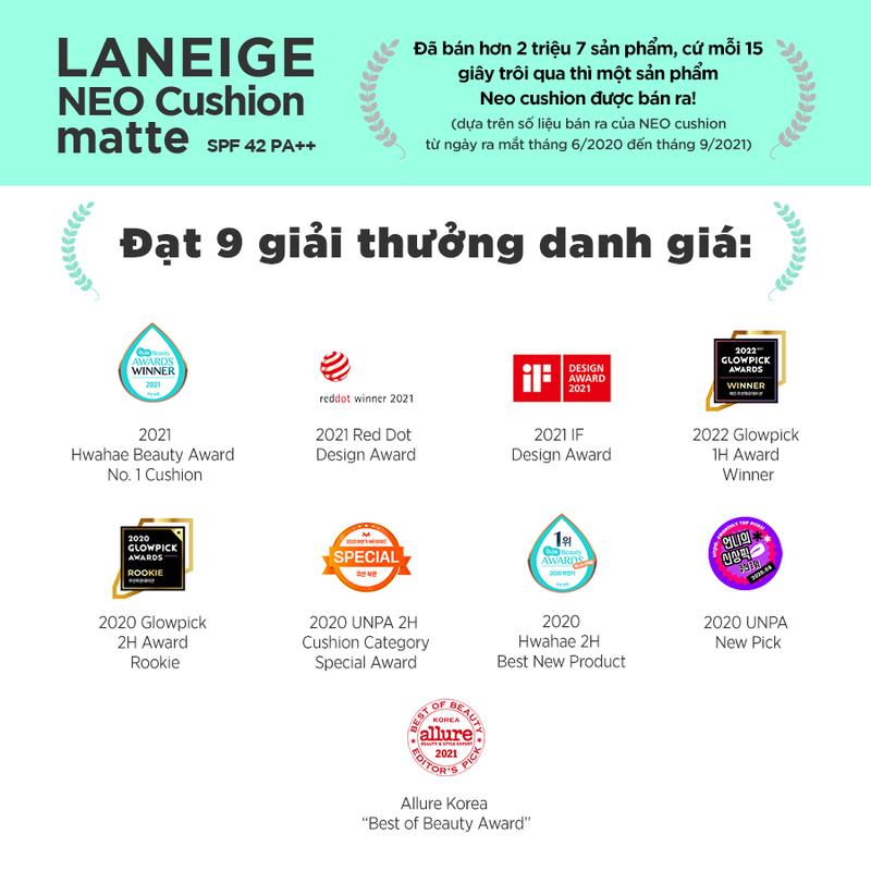 [LANEIGExSEUNG THẢO] [Phiên bản mới] Phấn nước trang điểm siêu nhẹ che khuyết điểm mịn lì LANEIGE NEO Cushion Matte 15gx2 Kèm lõi thay thế Cosmetic Mỹ Phẩm Women 6
