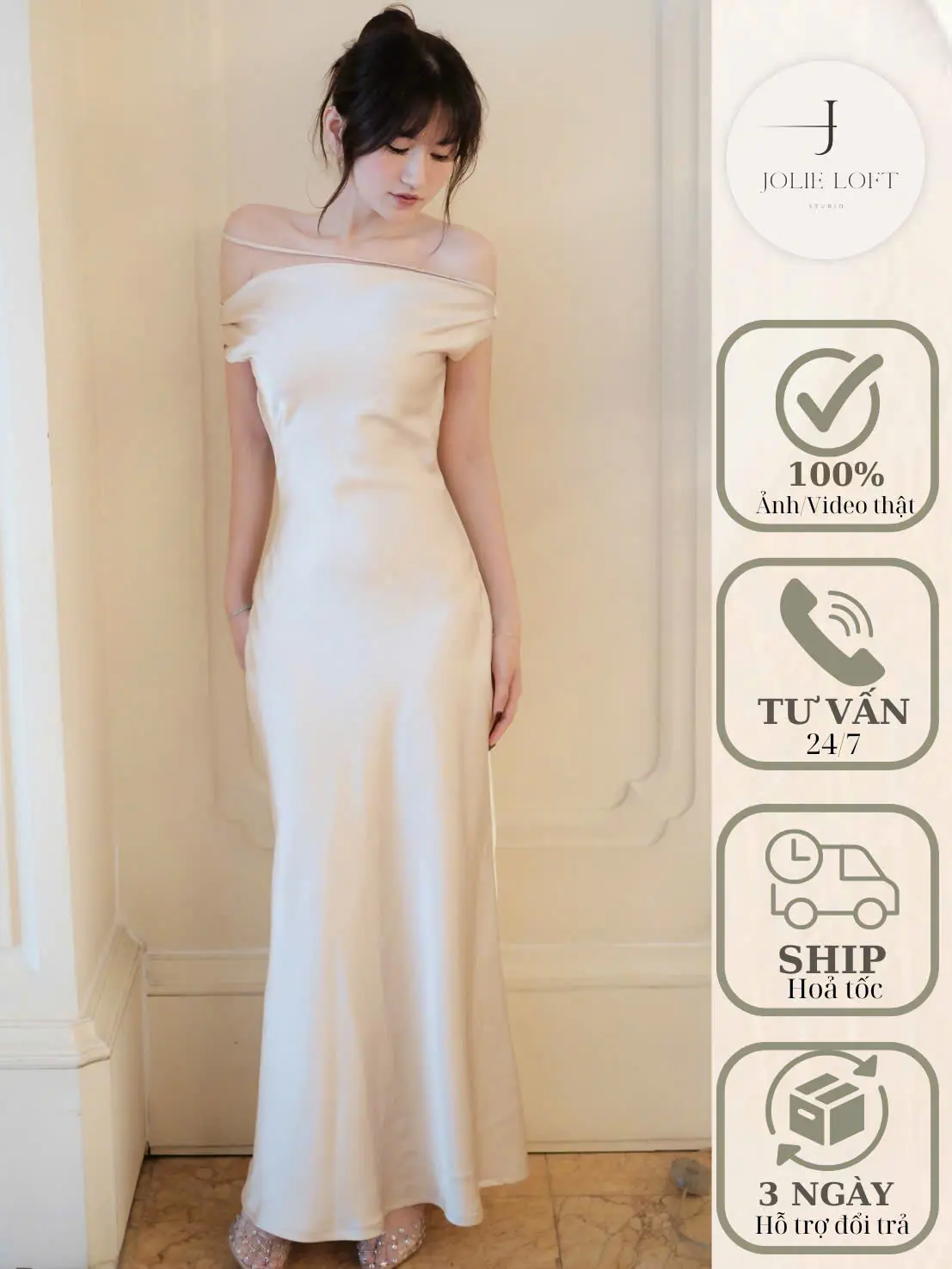 Váy lụa dự tiệc du lịch thiết kế Joy Dress JOLIE LOFT, đầm dáng dài thanh lịch đi chơi đi tiệc