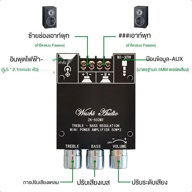 Product Introduction of 【จัดส่งภายใน 1-3 วัน】มีไขควงมีเคสไมโครแอมป์ ZK 502MT บลูทู ธ 5.0 กำลังขับ 50W + 50W ไมโครแอมป์ 2.0 แอมป์บลูทู ธ ไมโครแอมป์ เครื่องขยายเสียง 18