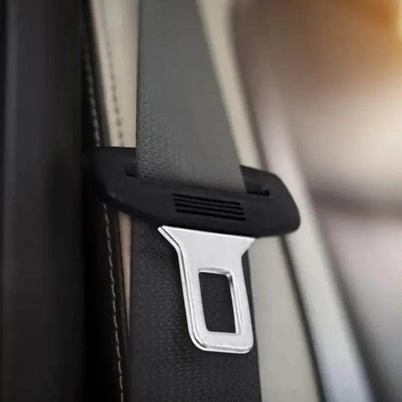 2pcs Car Safety Belt Lock Universal Adjustable Black Straight Lock Tongue Clips Insert Metal Automobiles Fastener Accessories 3