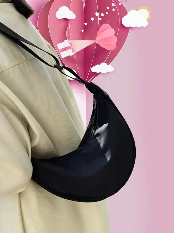 Women's Dumpling Shaped Underarm Bag, Casual Simple Solid Color Hobo Bag, Fashionable Nylon Crossbody Bag with Adjustable Strap for Daily Used 2