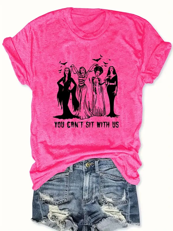 Women's Figure & Letter Print Round Neck Tee, Vintage Trendy Casual Short Sleeve T-shirt for Daily Wear, Ladies All Seasons Outfit 1