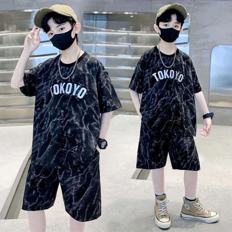 Bộ Set Thể Thao Bé Trai Chất Thun Hàn Coton(15kg-50kg) Đen Tokoyo