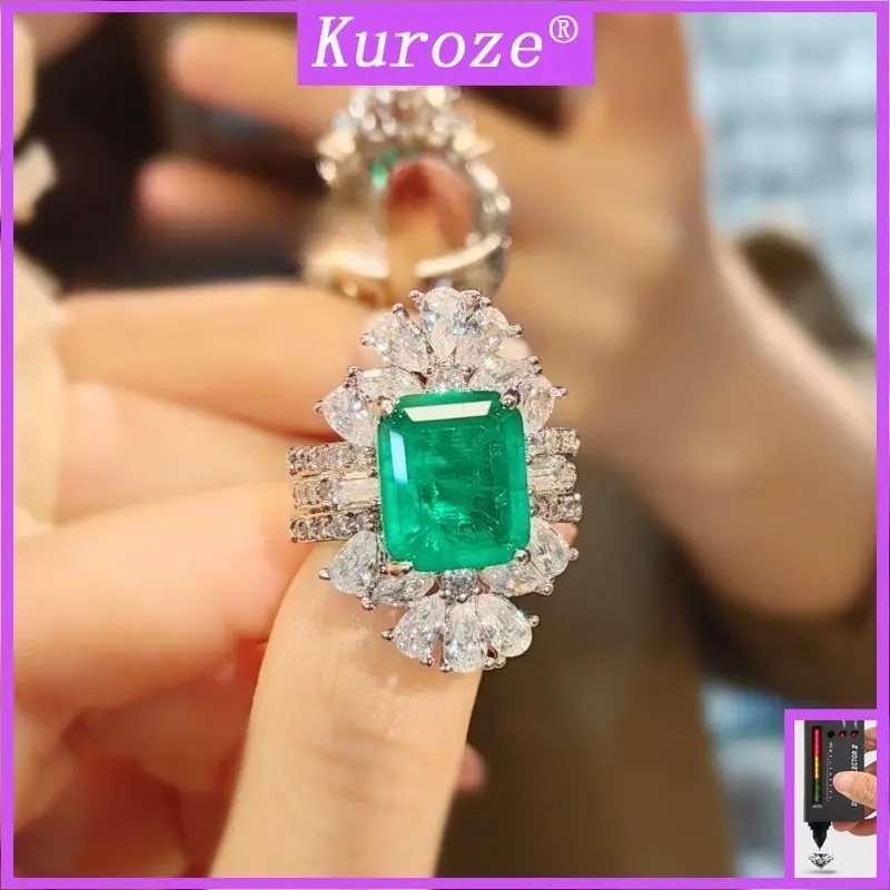 Kuroze One Style for Dual-Wear Emerald Ring Heavy Industry Luxury Index Finger Ring Exaggerated Versatile High Carbon Diamond Micro-Inlaid Women's Opening Ring
