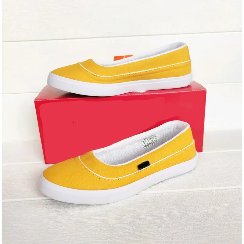 Sepatu Sneakers Yellow-White Style Kanvas Wanita Import Fashion Slip on NK Casual Kekinian 09 0