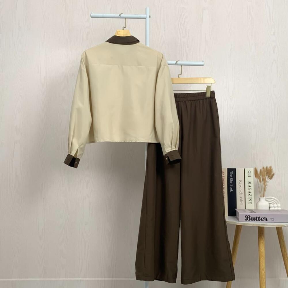 PO40 Asaya Set dua potong atasan + celana longgar warna-warni yang modis dan sederhana