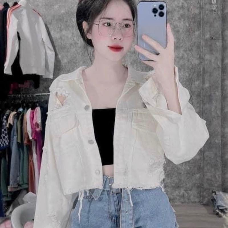  ÁO KHOÁC KAKI RACH FROM CROP TUA CHỈ 