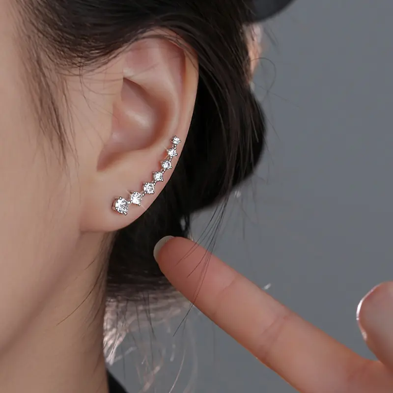 Bông Tai Đinh tán Người Leo Núi Tai Zircon Bảy Sao, Khuyên Tai Hợp Kim, Móc Khuyên Tai Leo Núi, 1 Đôi, Dành Cho Phụ Nữ Và Trẻ Em Gái, Tuyệt Vời Làm Quà Tặng 3